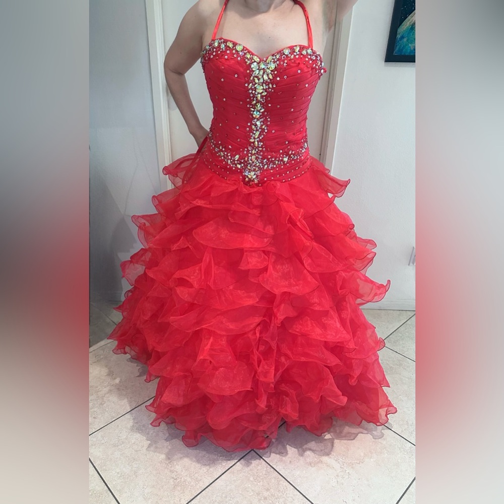 Red  Gown with rhinestone for prom, weddings or special occasions